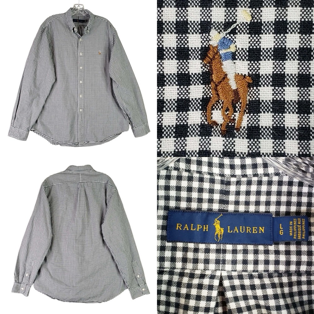 Polo Ralph Lauren Shirt Oxford Mens Size Large L Black Plaid Button Down LS